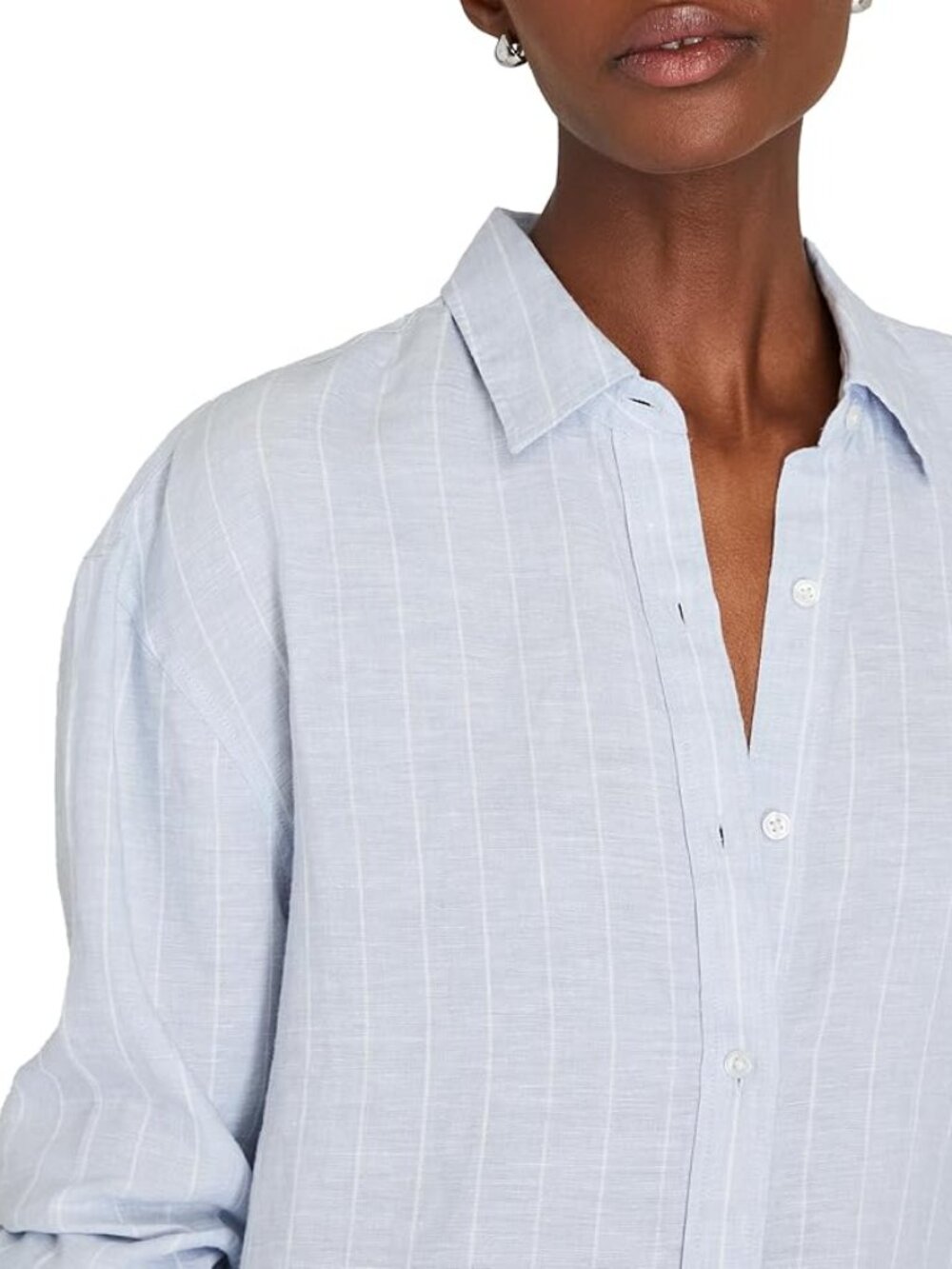 NWT Club Monaco Light Blue & white striped 100%Linen-Blend Button Shirt, size XL - Picture 3 of 6